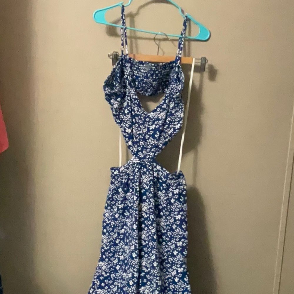 aerie Blue Floral Cutout Jumpsuit